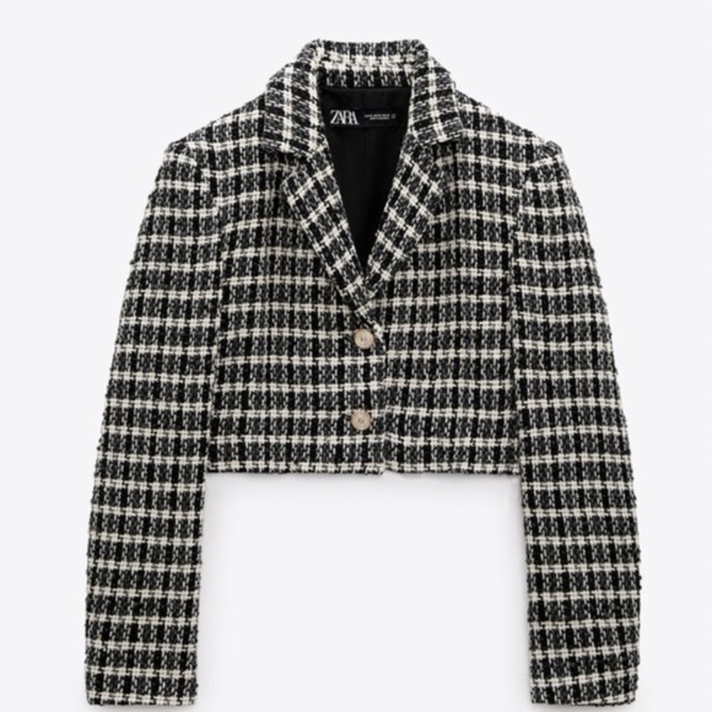 Zara Cropped Tweed Blazer Size XS Black Academia Classic Preppy office 3